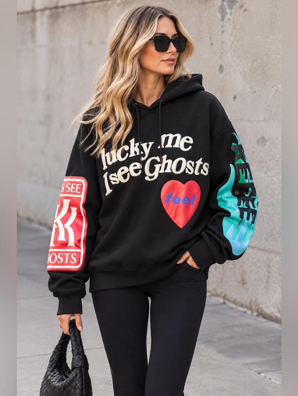 Kanye West Lucky Me I See Ghosts Graphic Hoodie Black Size Small
